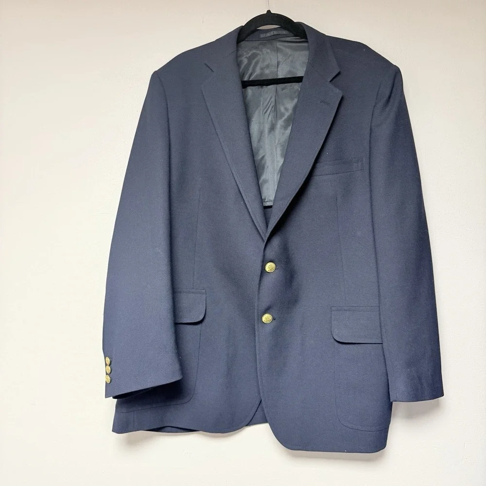 Stanley Blacker Mean Navy Blue Blazer Size‎ 48R